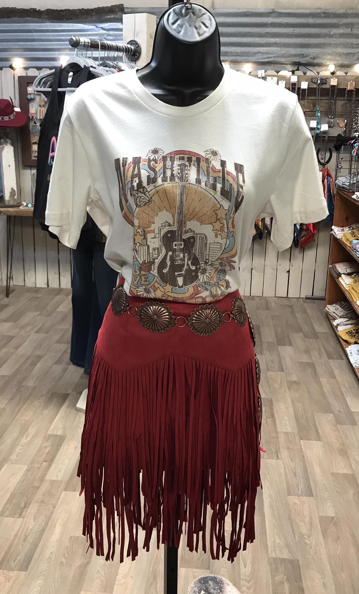 Western Yoke Tier Suede Fringe Skirt