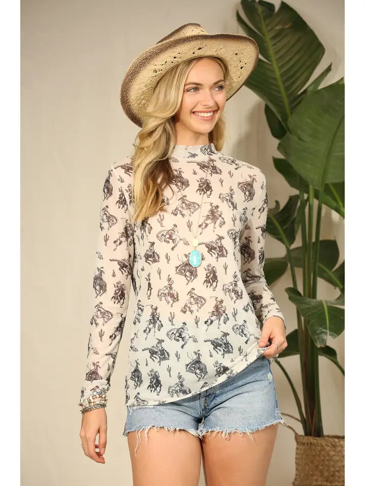 Chelsea Cowboy Print Mesh Top