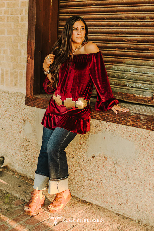 Velvet Ruffled Tunic Top