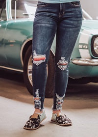 Dark Wash Skinny Jeans w/ Serape Patches