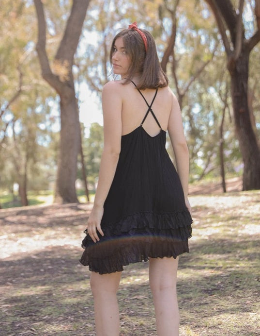 Three Layer Ruffled Trim Slip Dress