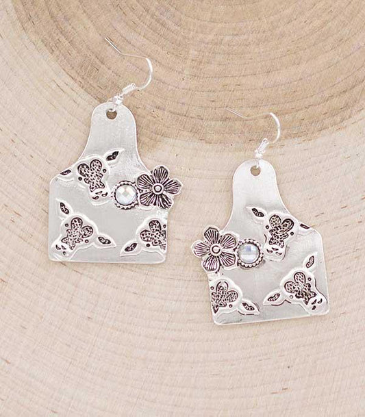 Flower Cattle Tag Earrings