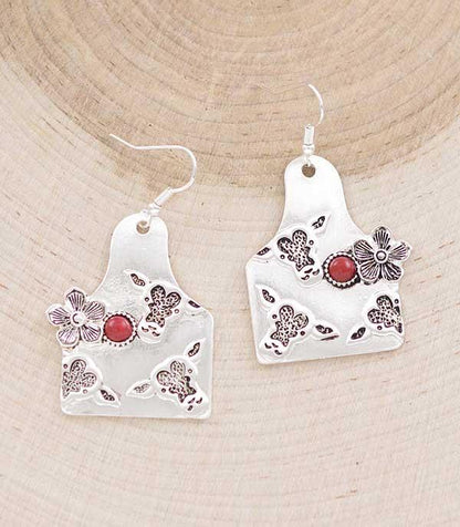 Flower Cattle Tag Earrings