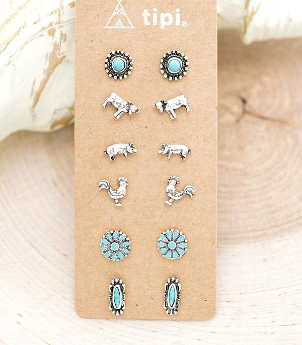 Turquoise & Animal Post Earrings