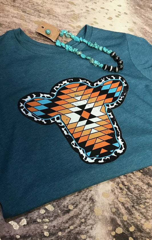 Aztec Print Cow Head Tee