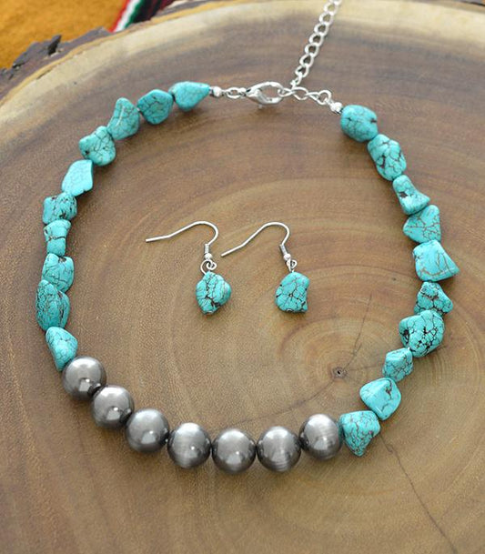 Turquoise & Silver Necklace & Earring Set