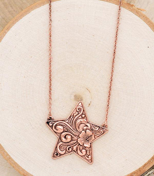 Tooled Metal Star Necklace