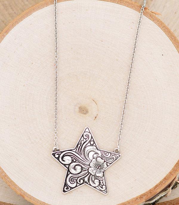 Tooled Metal Star Necklace