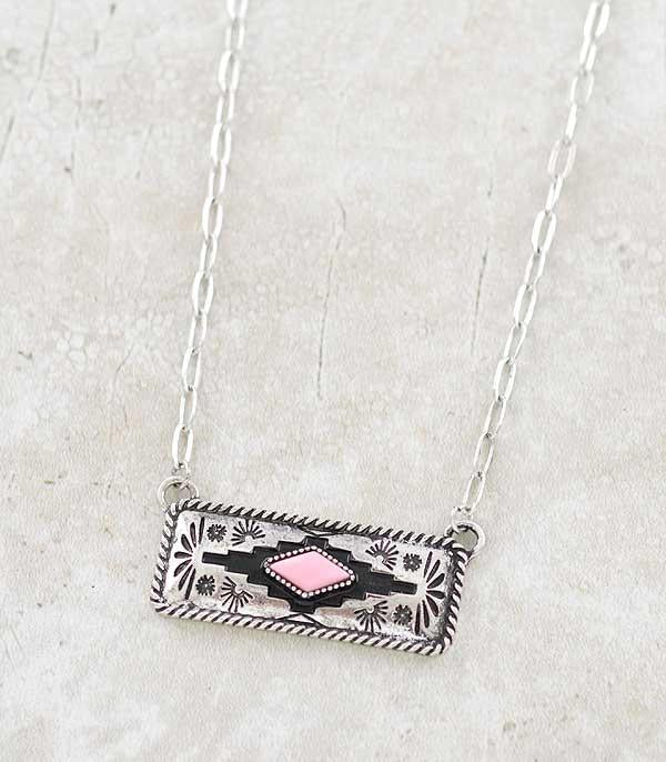 Pink Stone Bar Necklace