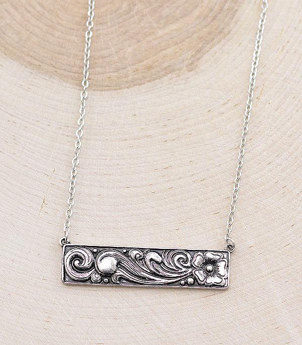 Tooled Metal Bar Necklace