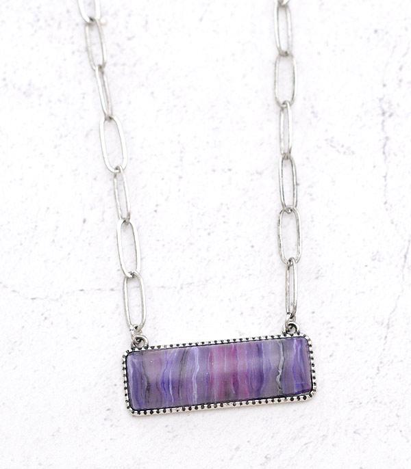 Semi Stone Bar Necklace