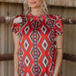 Babydoll Red Aztec Top