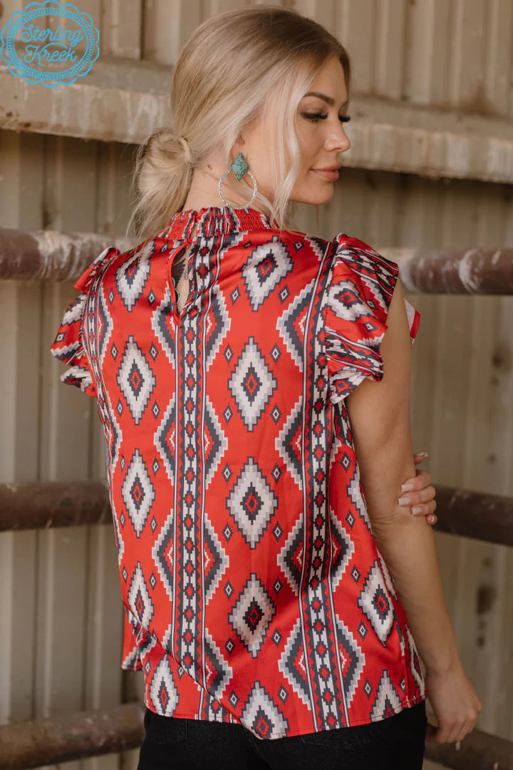 Babydoll Red Aztec Top