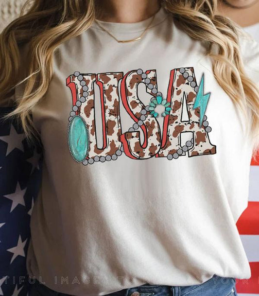 Cowhide USA Turquoise Tee