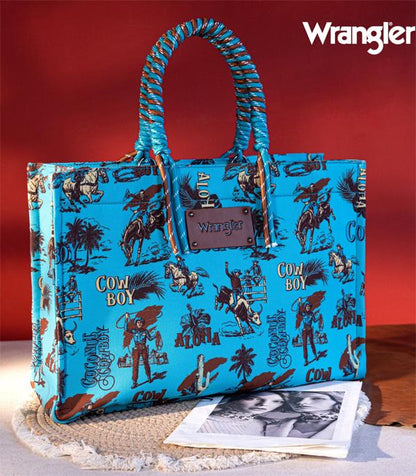 Wrangler Cowboy Print Canvas Tote