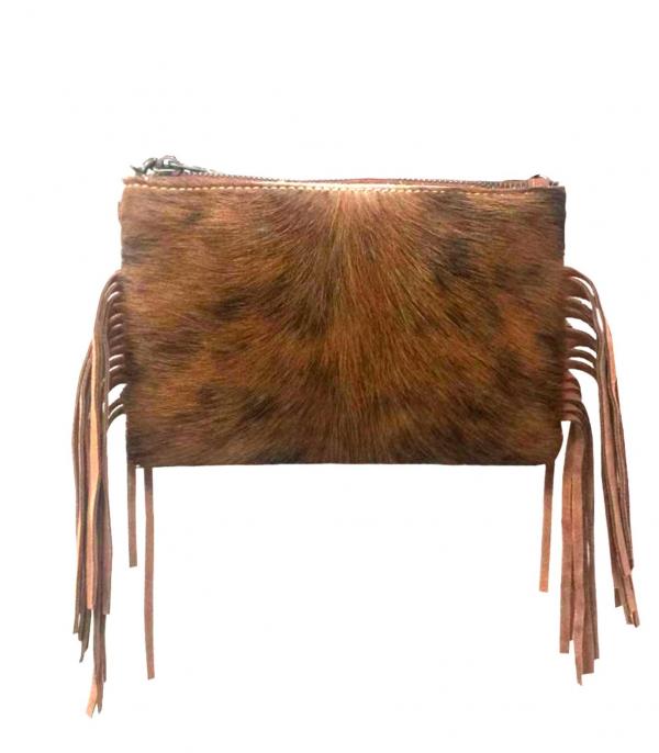 Montana West Cowhide Leather Crossbody/Clutch Brown