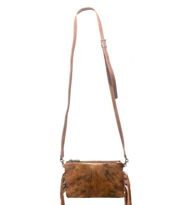 Montana West Cowhide Leather Crossbody/Clutch Brown