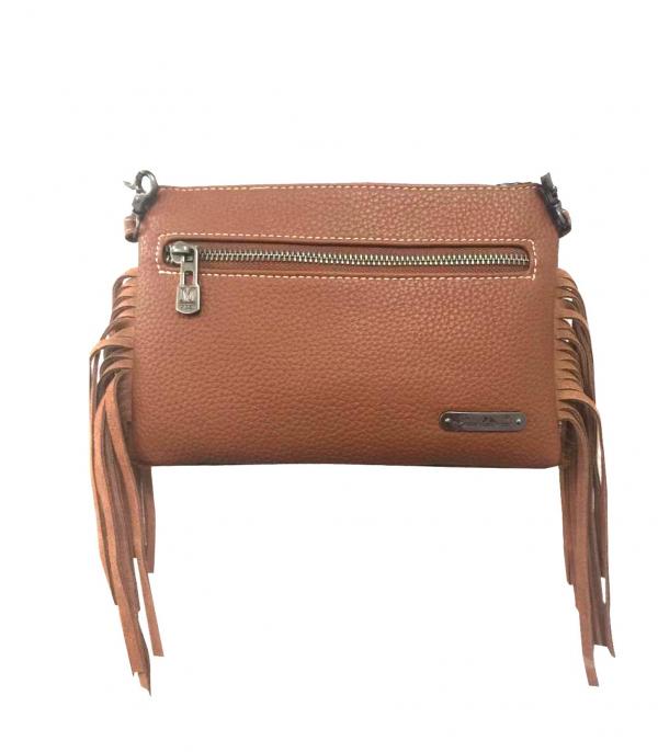 Montana West Cowhide Leather Crossbody/Clutch Brown