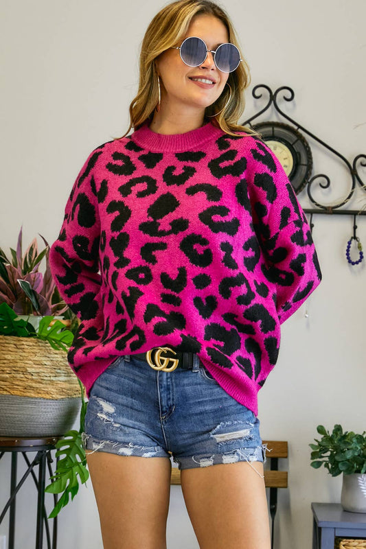 Pink Leopard Knit Sweater