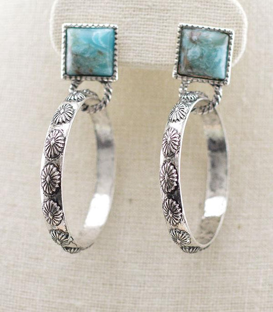 Stone Post Hoop Earrings