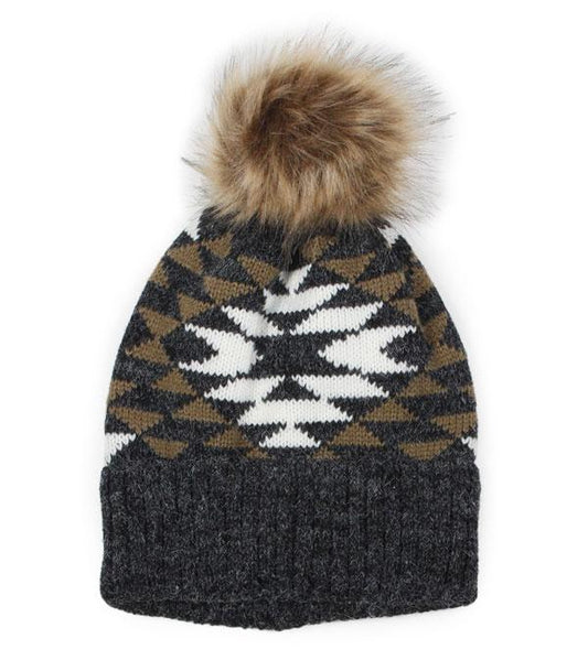 Beanie w/ Faux Fur Pom