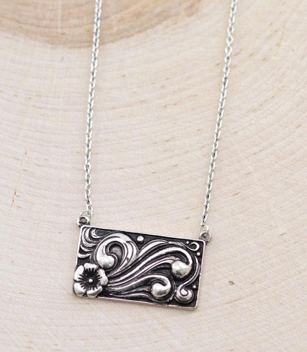 Tooled Metal Bar Necklace